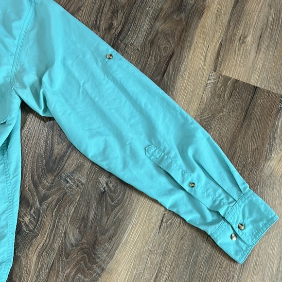 LL Bean Fishing Shirt Mens Medium Light Green Button Up Long Sleeve - Picture 10 of 12